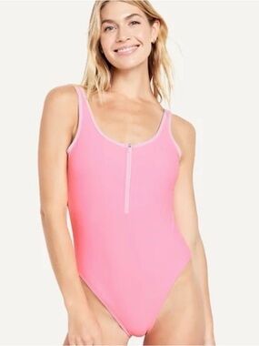 M Old Navy Half Zip One Piece Swimsuit Neon Pink